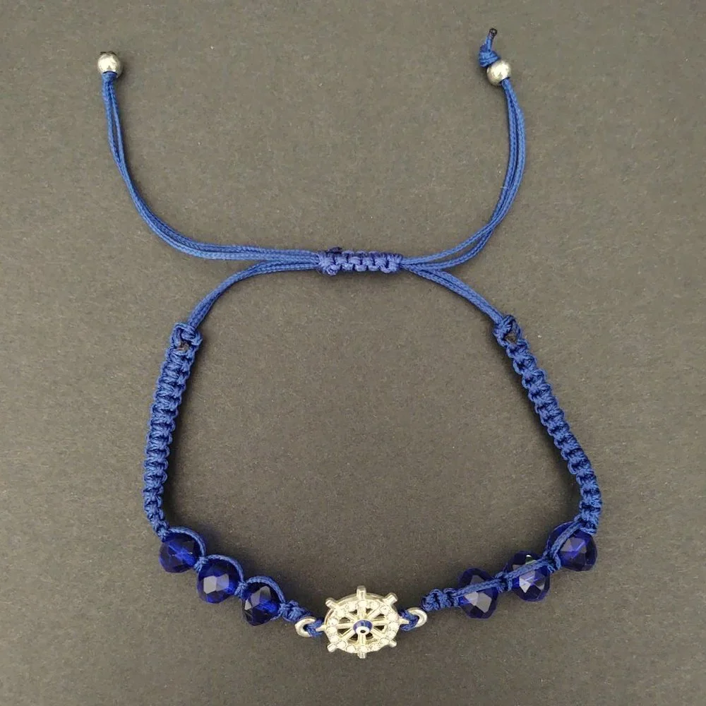 Nautical wheel w/crystal detail lariat bracelet